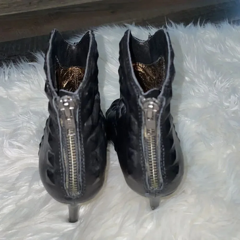 Cynthia Vincent Black Butter Soft Leather Open Toe Booties